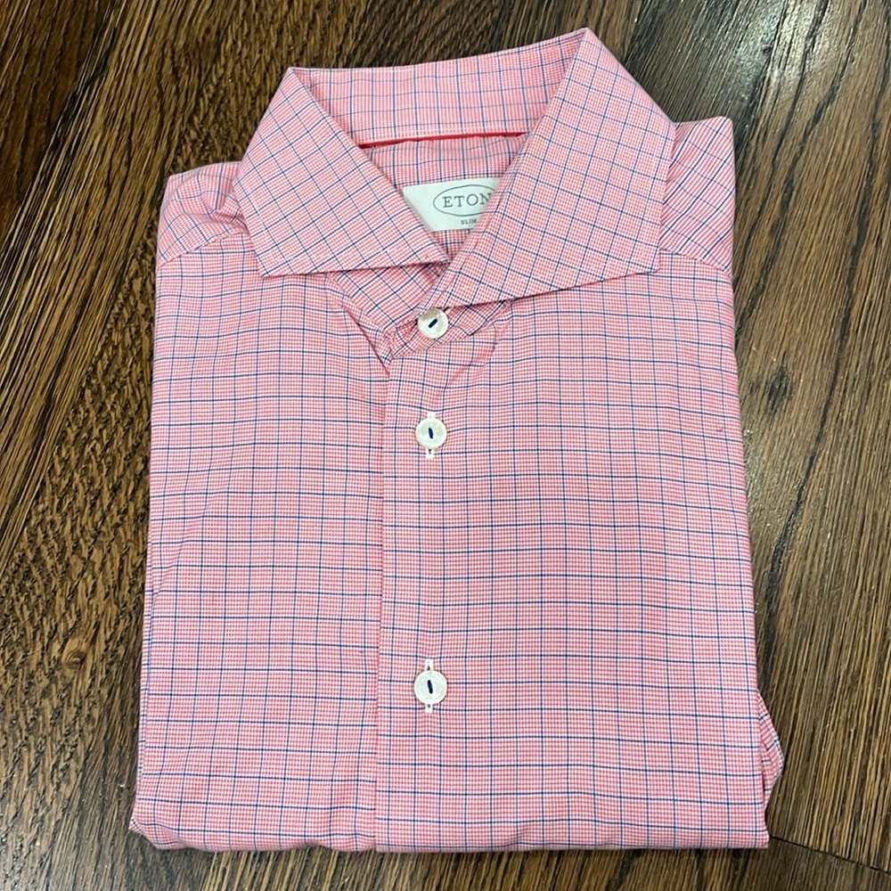 Eton Red and Navy Tattersall Dress Shirt